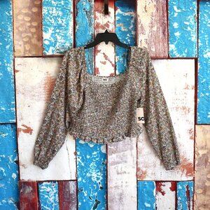 Women's Juniors' SO Long Sleeve Smocked Top Square Neck XLARGE Multicolor NEW
